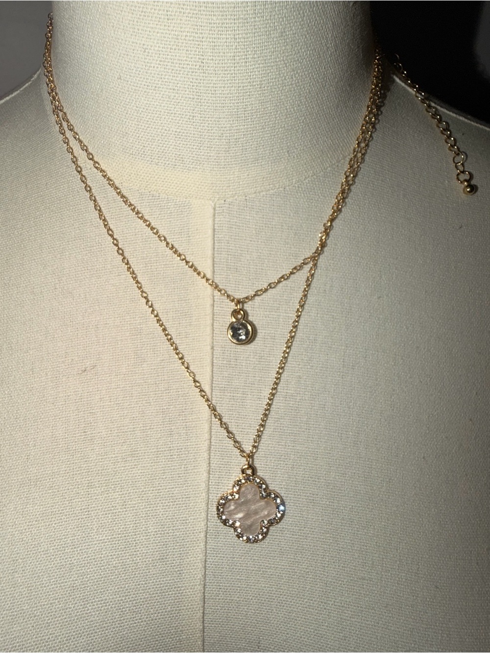 Gold Layered Necklace with Pink Mother-of-Pearl Clover Pendant